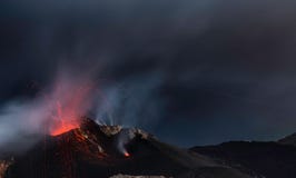 Strombolian Eruption from Stromboli volcano with Lava trails explosion