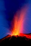 Strong eruption volcano Stromboli erupting