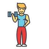 Strong man doing exercises with weights in gym concept. royalty free illustration Strong man doing exercises with weights in gym concept. royalty free illustration