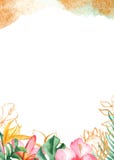Struttura dell'acquerello con le foglie ed i fiori tropicali, macchie dell'acquerello illustrazione vettoriale Struttura dell'acquerello con le foglie ed i fiori tropicali, macchie dell'acquerello illustrazione vettoriale