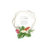 Struttura poligonale geometrica dell'oro di vettore con il fiore tropicale royalty illustrazione gratis Struttura poligonale geometrica dell'oro di vettore con il fiore tropicale royalty illustrazione gratis