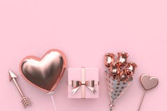 Strzała prezenta balonowego kierowego kwiatu valentine pojęcia 3d abstrakcjonistyczny kruszcowy rendering royalty ilustracja Strzała prezenta balonowego kierowego kwiatu valentine pojęcia 3d abstrakcjonistyczny kruszcowy rendering royalty ilustracja