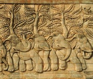Stucco carved wall depicting 5 elephants stock images Stucco carved wall depicting 5 elephants stock images