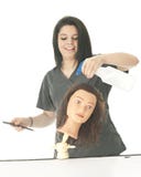 Student Cosmetologist Spraying The Head Royalty Free Stock Photo