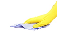 Studio shot of a male hand with rubber glove wiping with a cloth royalty free stock photography Studio shot of a male hand with rubber glove wiping with a cloth royalty free stock photography