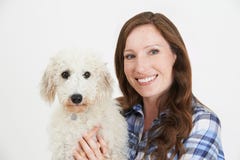 Studio Shot Of Woman With Pet Lurcher Dog stock photography Studio Shot Of Woman With Pet Lurcher Dog stock photography