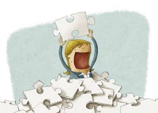 Stycke för pussel för affärskvinna funnit vektor illustrationer Stycke för pussel för affärskvinna funnit vektor illustrationer