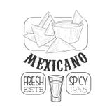 Style mexicain frais de croquis de connexion de promo de menu de nourriture de restaurant avec des Nachos et immersion, label de illustration de vecteur Style mexicain frais de croquis de connexion de promo de menu de nourriture de restaurant avec des Nachos et immersion, label de illustration de vecteur