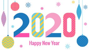 Stylish Greeting Card. Happy New Year 2020. Trendy Geometric Font In Memphis Style Of 80s-90s. Digits And Abstract Christmas Balls Royalty Free Stock Images Stylish Greeting Card. Happy New Year 2020. Trendy Geometric Font In Memphis Style Of 80s-90s. Digits And Abstract Christmas Balls Royalty Free Stock Images