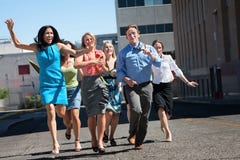 Stylish, happy people running in the city. stock photos Stylish, happy people running in the city. stock photos