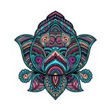 Stylizowany stubarwny ornamentacyjny Lotosowy kwiat, etniczna sztuka, wzorzysty indianin Paisley szczotkarski węgiel drzewny rysu Zdjęcie Stock Stylizowany stubarwny ornamentacyjny Lotosowy kwiat, etniczna sztuka, wzorzysty indianin Paisley szczotkarski węgiel drzewny rysu Zdjęcie Stock
