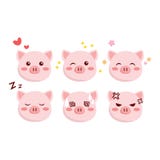 Ställ in av gullig piggy samling för tecknad filmframsidauttryck vektor illustrationer Ställ in av gullig piggy samling för tecknad filmframsidauttryck vektor illustrationer