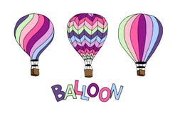 Ställ in av illustration av luftskeppet för ballonger för varm luft i pastellfärgad färg vektor illustrationer Ställ in av illustration av luftskeppet för ballonger för varm luft i pastellfärgad färg vektor illustrationer
