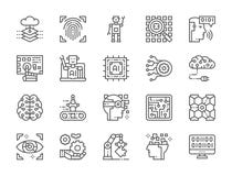 Ställ in av linjen symboler för konstgjord intelligens Chatbot Big Data, databas och mer royaltyfri illustrationer Ställ in av linjen symboler för konstgjord intelligens Chatbot Big Data, databas och mer royaltyfri illustrationer