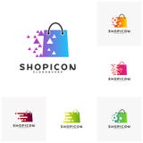 Ställ in av online- shoppar lagermarknaden Logo Template Design Vector, PIXEL shoppar Logo Design Element vektor illustrationer Ställ in av online- shoppar lagermarknaden Logo Template Design Vector, PIXEL shoppar Logo Design Element vektor illustrationer