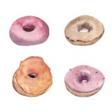 Ställ in av vattenfärgdonuts som isoleras på vit bakgrund royaltyfri illustrationer Ställ in av vattenfärgdonuts som isoleras på vit bakgrund royaltyfri illustrationer