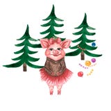 Ställde gulliga svintecken in för vattenfärg isolerat på vit bakgrund royaltyfri illustrationer Ställde gulliga svintecken in för vattenfärg isolerat på vit bakgrund royaltyfri illustrationer