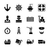 Ställde svarta symboler in för havsport med skepp och den isolerade vektorillustrationen för marin- transport royaltyfri illustrationer Ställde svarta symboler in för havsport med skepp och den isolerade vektorillustrationen för marin- transport royaltyfri illustrationer