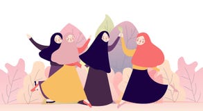 Stående av den lyckliga gruppen av nätta flickabästa vän tillsammans bärande hijab för muslimkvinnabegrepp eller huvudhalsduk vektor illustrationer Stående av den lyckliga gruppen av nätta flickabästa vän tillsammans bärande hijab för muslimkvinnabegrepp eller huvudhalsduk vektor illustrationer