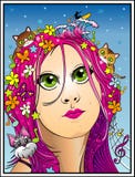 Stående av den unga kvinnan som älskar naturen, djur, musik och att surfa vektor illustrationer Stående av den unga kvinnan som älskar naturen, djur, musik och att surfa vektor illustrationer