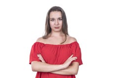 Stående av en kvinna korsade armar arkivfoton Stående av en kvinna korsade armar arkivfoton