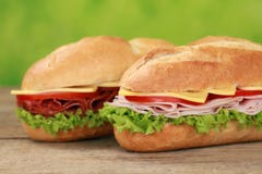 Sub Sandwiches with salami and ham royalty free stock images Sub Sandwiches with salami and ham royalty free stock images
