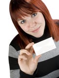 Successful Girl Holding A Black Business Card Royalty Free Stock Photos