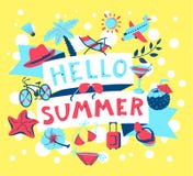 Summer banner. Beach season background with summer cute objects. royalty free illustration Summer banner. Beach season background with summer cute objects. royalty free illustration