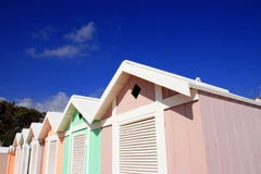 Summer Beach Huts On Blue Sky Stock Photo