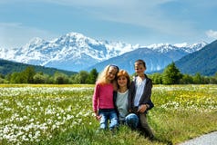 Summer Dandelion Meadow And Family (Italy). Stock Photography