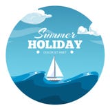 Summer holiday postcard design. Sea illustration with boat vector illustration Summer holiday postcard design. Sea illustration with boat vector illustration