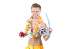 Summer holidays . White background. Handsome guy. royalty free stock photography Summer holidays . White background. Handsome guy. royalty free stock photography