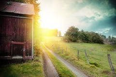 Summer Landscape With Old Barn And Country Road Royalty Free Stock Photography Summer Landscape With Old Barn And Country Road Royalty Free Stock Photography