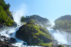 Summer Latefossen waterfall on mountain slope (Norway). royalty free stock photos Summer Latefossen waterfall on mountain slope (Norway). royalty free stock photos