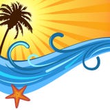 Summer ocean waves and sunset with palm tree background stock illustration Summer ocean waves and sunset with palm tree background stock illustration