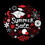 Summer sale template with flowers and abstract hand drawn elements. Can be used for advertising, graphic design