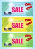 Summer sale vector banner set with 50 off discount text and summer elements in colorful backgrounds for web shopping vector illustration Summer sale vector banner set with 50 off discount text and summer elements in colorful backgrounds for web shopping vector illustration