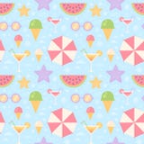 Summer seamless pattern with flat vacation icons vector illustration Summer seamless pattern with flat vacation icons vector illustration