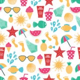 Summer time vector seamless pattern with colorful beach elements vector illustration Summer time vector seamless pattern with colorful beach elements vector illustration