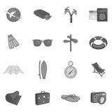 Summer travel icons set, black monochrome style Royalty Free Stock Images Summer travel icons set, black monochrome style Royalty Free Stock Images