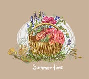 Summer vector paint style design flower colorful basket vector illustration Summer vector paint style design flower colorful basket vector illustration