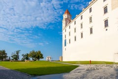 Summer view of Bratislava Castle shown in the new white paint, Slovakia stock photography Summer view of Bratislava Castle shown in the new white paint, Slovakia stock photography