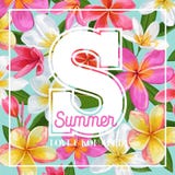 Summertime Floral Poster. Tropical Pink Plumeria Flowers Design for Banner, Flyer, Brochure, Fabric Print. Hello Summer Royalty Free Stock Images Summertime Floral Poster. Tropical Pink Plumeria Flowers Design for Banner, Flyer, Brochure, Fabric Print. Hello Summer Royalty Free Stock Images