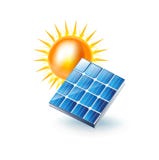 Sun e icono del panel solar aislado en blanco ilustración del vector Sun e icono del panel solar aislado en blanco ilustración del vector