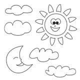 Sun, la luna y las nubes vector los iconos aislados en el fondo blanco libre illustration Sun, la luna y las nubes vector los iconos aislados en el fondo blanco libre illustration
