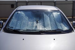 Sun Reflector windscreen. Protection of the car panel from direc stock images Sun Reflector windscreen. Protection of the car panel from direc stock images
