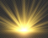 Sunlight isolated. Golden sun rays radiance. Yellow bright spotlight transparent sunshine starburst vector illustration