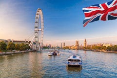Sunrise with Big Ben, Palace of Westminster, London Eye, Westminster Bridge, River Thames, London, England, UK. royalty free stock image Sunrise with Big Ben, Palace of Westminster, London Eye, Westminster Bridge, River Thames, London, England, UK. royalty free stock image