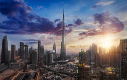 Sunrise over Downtown Dubai stock image Sunrise over Downtown Dubai stock image