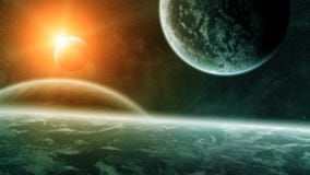 Sunrise over planets in space royalty free illustration Sunrise over planets in space royalty free illustration